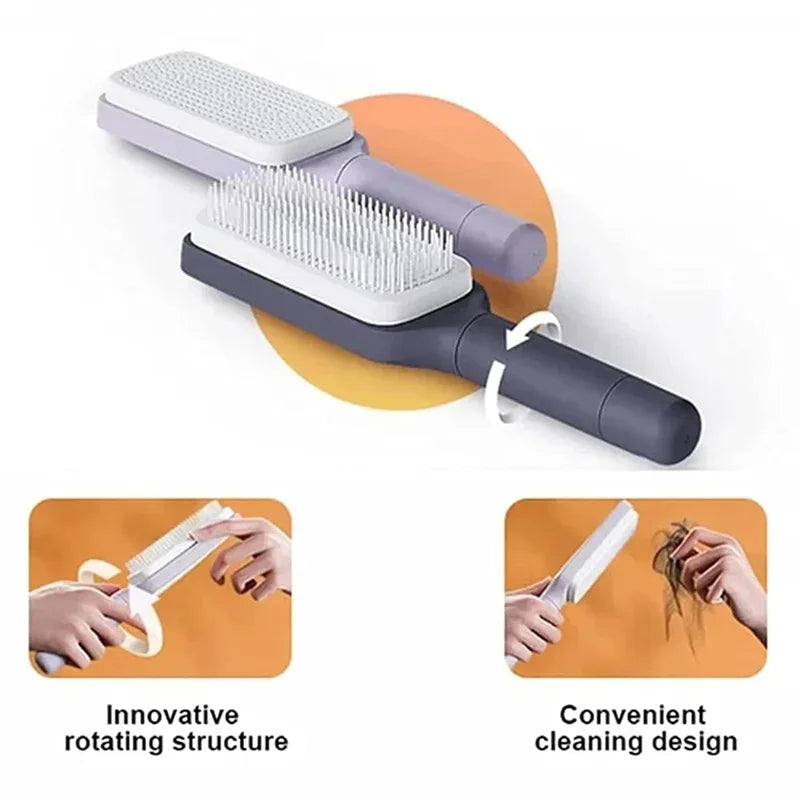 Automatic Cleaning Rotating Lifting Comb Self Cleaning Hairbrush Rotating Retractable Anti Static Massage Comb Scalp Hair Comb eprolo