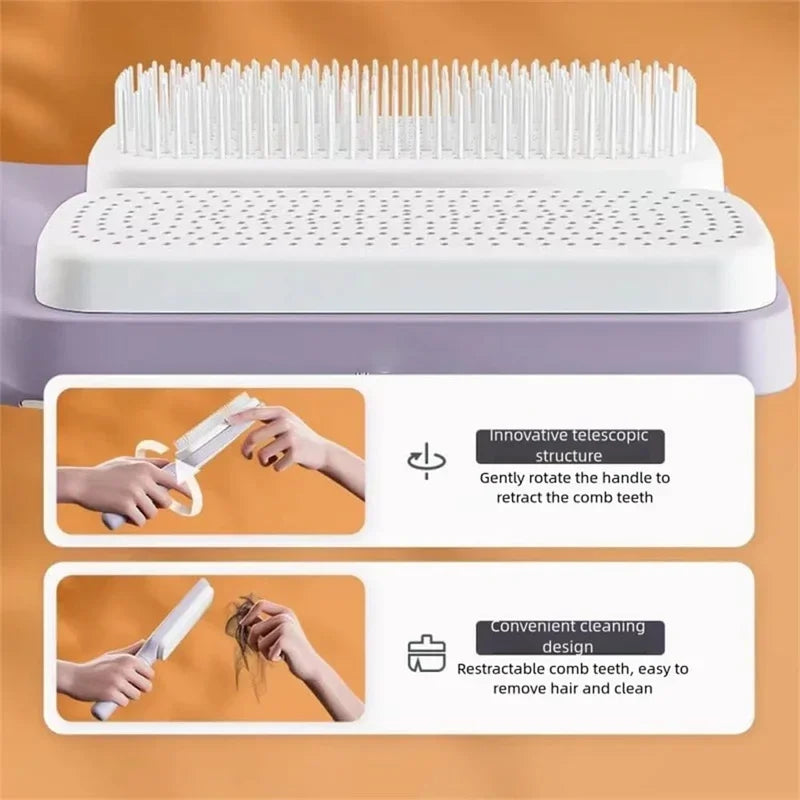 Automatic Cleaning Rotating Lifting Comb Self Cleaning Hairbrush Rotating Retractable Anti Static Massage Comb Scalp Hair Comb eprolo