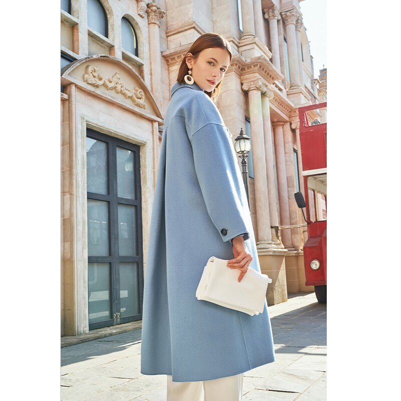 AEL winter  wool double woolen coat women Gray-blue Retro wide sleeves overcoat fashion loose lady long outcoat Laurelle