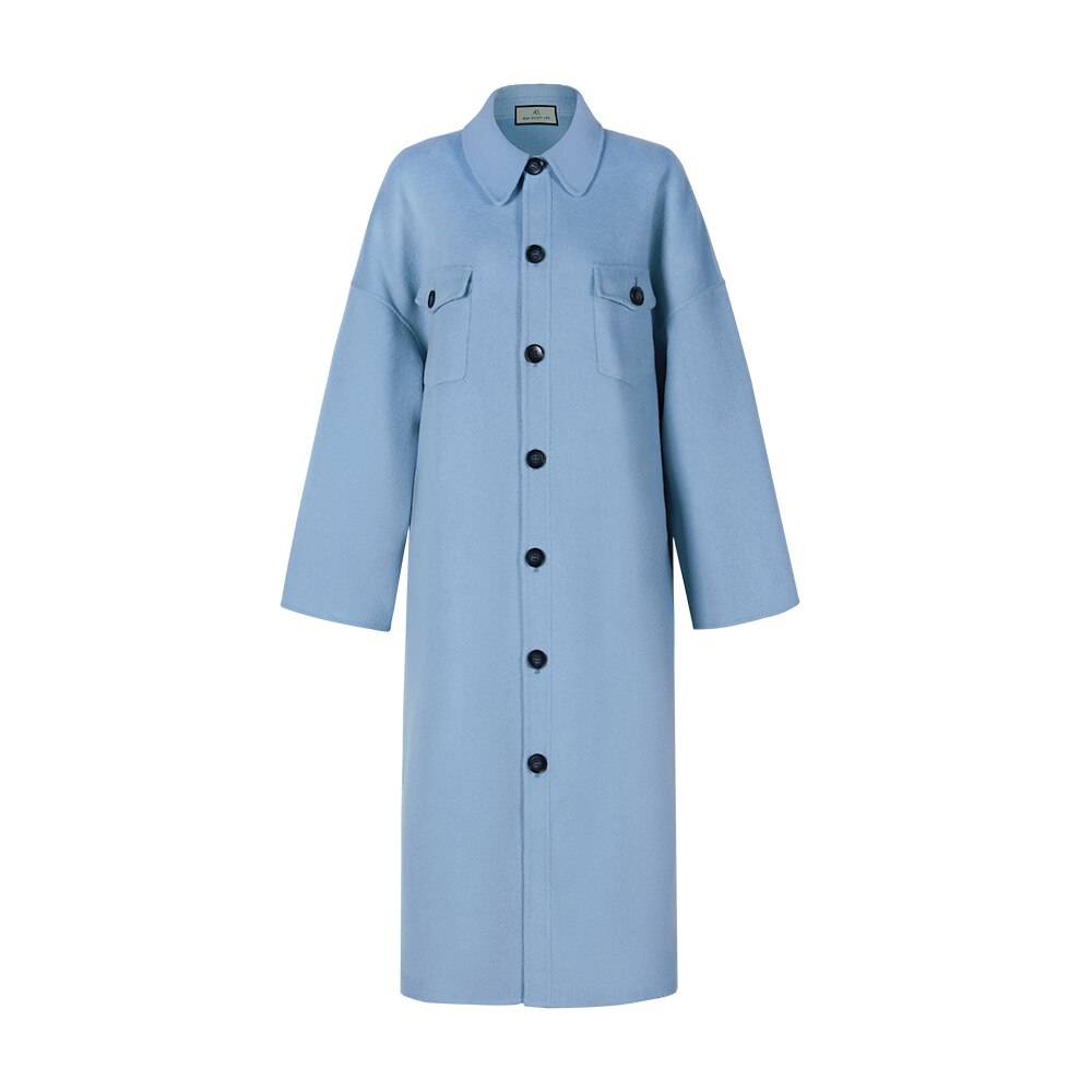 AEL winter  wool double woolen coat women Gray-blue Retro wide sleeves overcoat fashion loose lady long outcoat Laurelle
