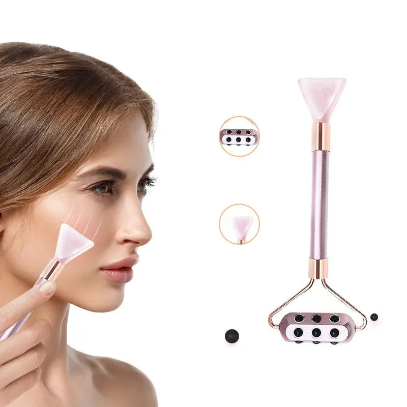 Germanium facial beauty stick with dual roller and mask brush
