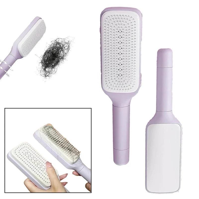 Automatic Cleaning Rotating Lifting Comb Self Cleaning Hairbrush Rotating Retractable Anti Static Massage Comb Scalp Hair Comb eprolo