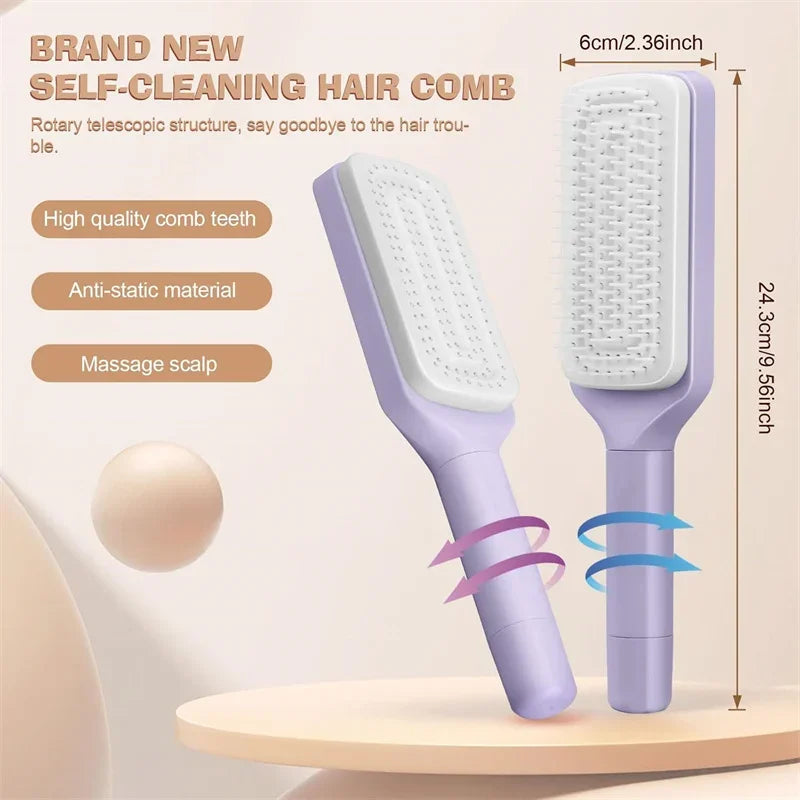 Automatic Cleaning Rotating Lifting Comb Self Cleaning Hairbrush Rotating Retractable Anti Static Massage Comb Scalp Hair Comb eprolo