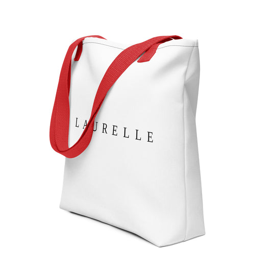 Minimalist canvas tote bag from Laurelle in beige, styled for elegance